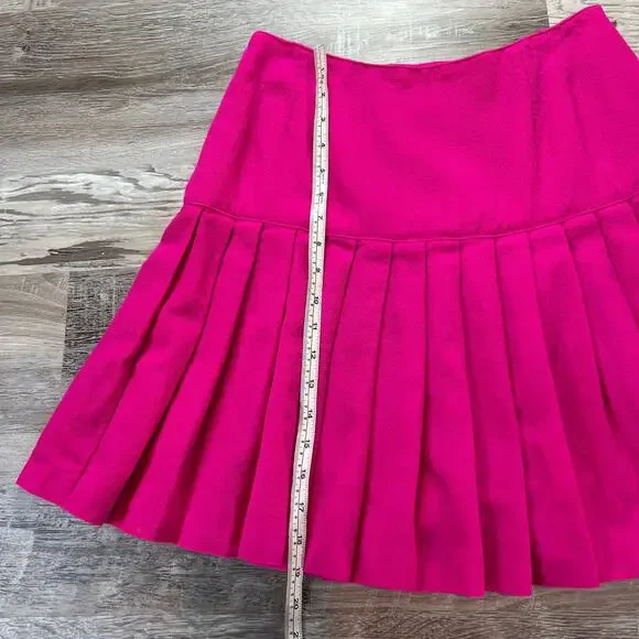 Vintage 80s Adrienne Vittadini Pleated Wool Skirt Medium Fuchsia Pink Hong Kong - Picture 8 of 8